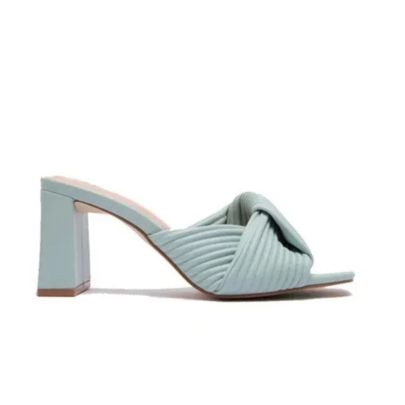!! NEW !! Sustainable Square Toe Block Heel Mules in Mint Green - Picture 7 of 10